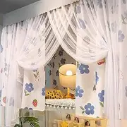 HYJHHY Mosquito Bunk Bed Tent Universal Dustproof Bunk Bed Curtains Blackout Privacy Loft Bed Curtains for Bottom Top Printed Decoration(2 pcs,UP_Flower B)