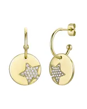 Rachel Glauber 14K Plated CZ Charm Dangle C Hoops