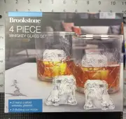 Brookstone 4 Piece Whiskey Glass Set - 2 Glasses 2 Bulldog Ice Cube Molds