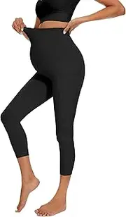 [ROSECA] Soft Maternity Leggings Over The Belly Women's Pregnancy Yoga Pants Workout Running Activewear with Pockets