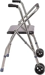 Convenient Stainless Steel Foldable Rollator Walking Frame with 2 Wheels, for Adults, Elderly
