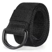 "Canvas Belt Black D-ring 1.5"" Wide for Men & Women - 110cm Length"
