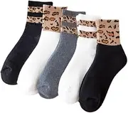 [CHTME] Leopard Print Socks 5 Pairs Crew Socks for Adults Cotton Leopard Print Socks Running Socks Sports Socks Leopard Socks Running Socks 35-38, brown, Medium