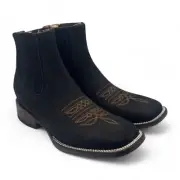 Men Western Cowboy Square Toe Ankle Boot Rodeo Botin Vaquero Cuadrada NOBUK