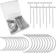 TEAONE Hand Sewing Curved Needles Kit, 20 PCS C Type Needles with 50 PCS Wig T Pins for Carpet, Leather, Canvas, Craft Projects (3 Kind)