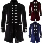 Retro Vintage Punk Gothic Medieval Coat Trench Coat Outerwear Ren Faire Prince Vampire Gentleman Plaid / Check Men's Pirate Royal Steampunk Masquerade Perform