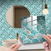 Tiles Wall Stickers Tile Stickers Water Green Brown Stick on Tiles PVC Tile Stickers for Kitchen Heat Resistant Waterproof Self Adhesive Wall Tiles Peel and Stick Wallpaper Stair Stickers Se