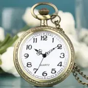 Vintage Charm Quartz Pocket Watch White Dial Display Fob Bronze Case Gifts Chain