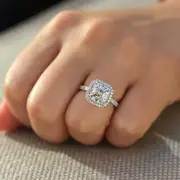 2Ct Asscher Cut Brilliant Halo Moissanite Promise Ring 14k White Gold Plated