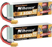 Nihewo 2Packs 4S Lipo Battery Pack, 14.8V Lipo Battery 3300mAh 80C XT60 Connector Compatible with RC Airplane Plane Quadcopter Drone EDF Jet Car Truck Vehicle Boat Models