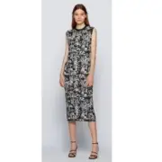 Boss Feyres Geo Pattern Ribbed Sheath Dress in Black/White - XXL
