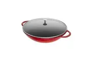 Staub 32cm 5.7L Stainless Steel Wok Kitchen Cooking Frying Pan w Glass Lid Red