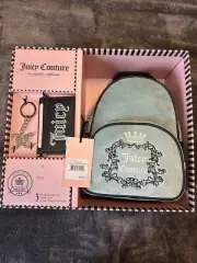 NEW JUICY COUTURE 3PC Mini Backpack Gift Box Set Heritage Card Case Key -blue
