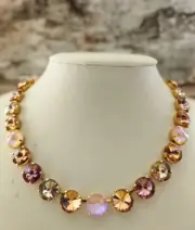 Juicy Peach Mojito Large Premium Crystals In Gold Plated Classic Necklace