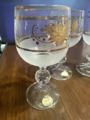vintage bohemia crystal czech Frosted hand cut Glasses Set Of 4 Beautiful!
