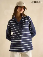 Joules Southwold Navy Blue & Cream Cotton Button Down Striped Sweatshirt (B07109) | $150