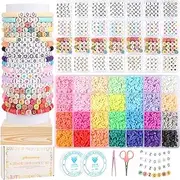 Pizooro Friendship Bracelet Making Kit, 28 Colors 5040 Pcs Clay Beads, 1200 Pcs Letter Beads, 4 Styles, Non-Toxic, Ages 4+