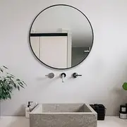 Sleek Black Round Wall Mirror 120cm Aluminium Alloy Frame Modern Minimalist Design for Living Room Bedroom Bathroom Stylish Home Décor Accent