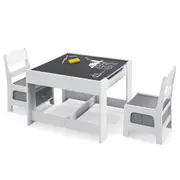 Costway 3Pcs Table and Chairs Set w/Storage Box Toy Play Desk Furniture Removable Tabletop Study Drawing Xmas Gift Grey