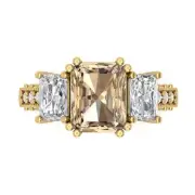 4.27Ct Emerald Cut VVS1 Yellow Moissanite 18k Gold Three Stone Engagement Ring