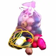 Wooden threading coloured jug beads in a bag