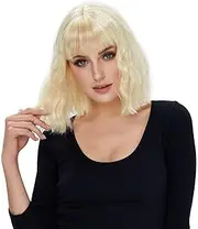 STfantasy Women Wigs Wavy with Bangs Shoulder Length Soft Synthetic Hair for Lady Costume Cosplay Daily Blonde