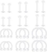 [Briana Williams] Clear Lip Stud Labret Bars Nose Rings Retainers 16G Bioflex Plastic Transparent Piercing Pack
