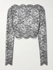 [RABANNE] RABANNE - Cropped Scalloped Stretch-lace Top - Silver - FR 38 FR 38 Silver