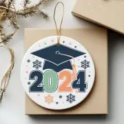 2.75" Round Ceramic Ornament Graduation Cap 2024 with Snowflakes & Holiday Light