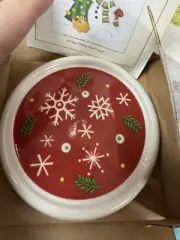 Set of 3 Longaberger Pottery Snowflake Holiday Coaster Lid Candle Holder #30004