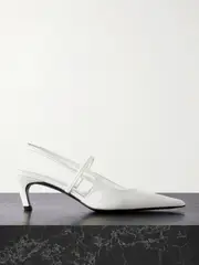 [TOTEME] TOTEME - The Sharp Cutout Glossed-leather Slingback Pumps - Off-white - IT42 IT 42 Off-white