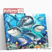 Paint By Numbers Kit Shark Animal Framed Acrylic Brush Canvas Home Beginner Kids