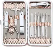 Keiby Citom Professional Stainless Steel Nail Clipper Travel & Grooming Kit Nail Tools Manicure & Pedicure Set of 12pcs with Luxurious Case (Rose Gold)