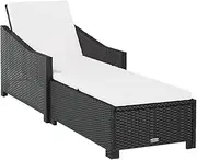 vidaXL Black Poly Rattan Outdoor Sun Lounger with Adjustable Backrest and Cream White Cushion – Durable and Weather Resistant Patio Furniture