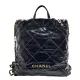 【CHANEL 香奈兒】經典22系列品牌LOGO白色縫線菱格紋小牛皮金鍊手提/後背包(黑色AS3313C-BLACK-GPN)