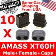 10 pairs AMASS XT60H Connector Plug 3.5mm Gold Plated Plug Black Lipo W/ Caps
