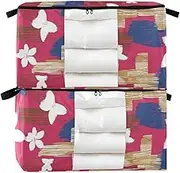 Red Flowers Japanese 60/95 L zippered storage bins under bed with Reinforced Handles, clear window containers for storage for Clothing, Blanket, Bed Sheets, Pillows