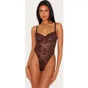 Chocolate Lace Underwired Lingerie Bodysuit, Chocolate