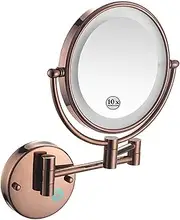 Two-Sided Lighted Wall-Mounted Makeup Mirror,Makeup Mirror with 10X Magnification -360°Swivel and Extendable