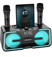 Portable Bluetooth Karaoke Machine with LED Lights & 2 UHF Wireless Microphones