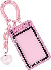 [Caviotess] Clear Kpop Photocard Holder with Keychain Spiral Wrist Coil, Cute ID Card Protector Photo Display Case Badge Holder, Pink, one size, Modern