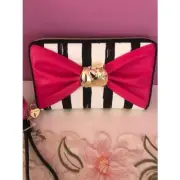 NEW Betsey Johnson Bow And Arrow Faux Leather Small Wristlet Multi Color/ Pompom
