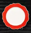 Grace Teaware 4pc White w Red Scallop Border Salad Pasta Plates 9.5" Porcelain