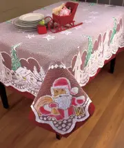 Lace Tablecloth Christmas Tree Church Santa Village Stars Home Decor