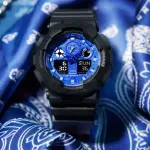 【CASIO 卡西歐】G-SHOCK 粗獷外型藍色變形蟲雙顯錶-圓X藍黑(GA-100BP-1A)