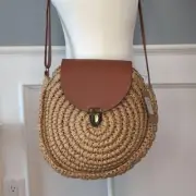 Aqua di Mare Yachting Club Brown Grass and Leather Circle Crossbody Purse Bag
