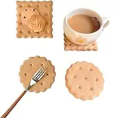 4PCS Wooden Biscuit Coasters Coaster Set | Square and Round, Wood, Natural | Home Decor, Kitchen | Cups and Mugs, Drinkware