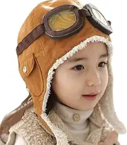 [Peicees] Vintage Aviator Hat Kids Trapper Hat Fleece Warm Trooper Pilot Cap with Earflaps Winter Hat for Baby Boys Girls