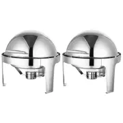 SOGA 2X 6L Stainless Steel Chafing Round Roll Top Buffet Chafer Dish