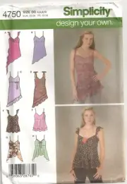 SIMPLICITY 4750 MISSES' SIZE 4-10 TOPS SEWING PATTERN OOP